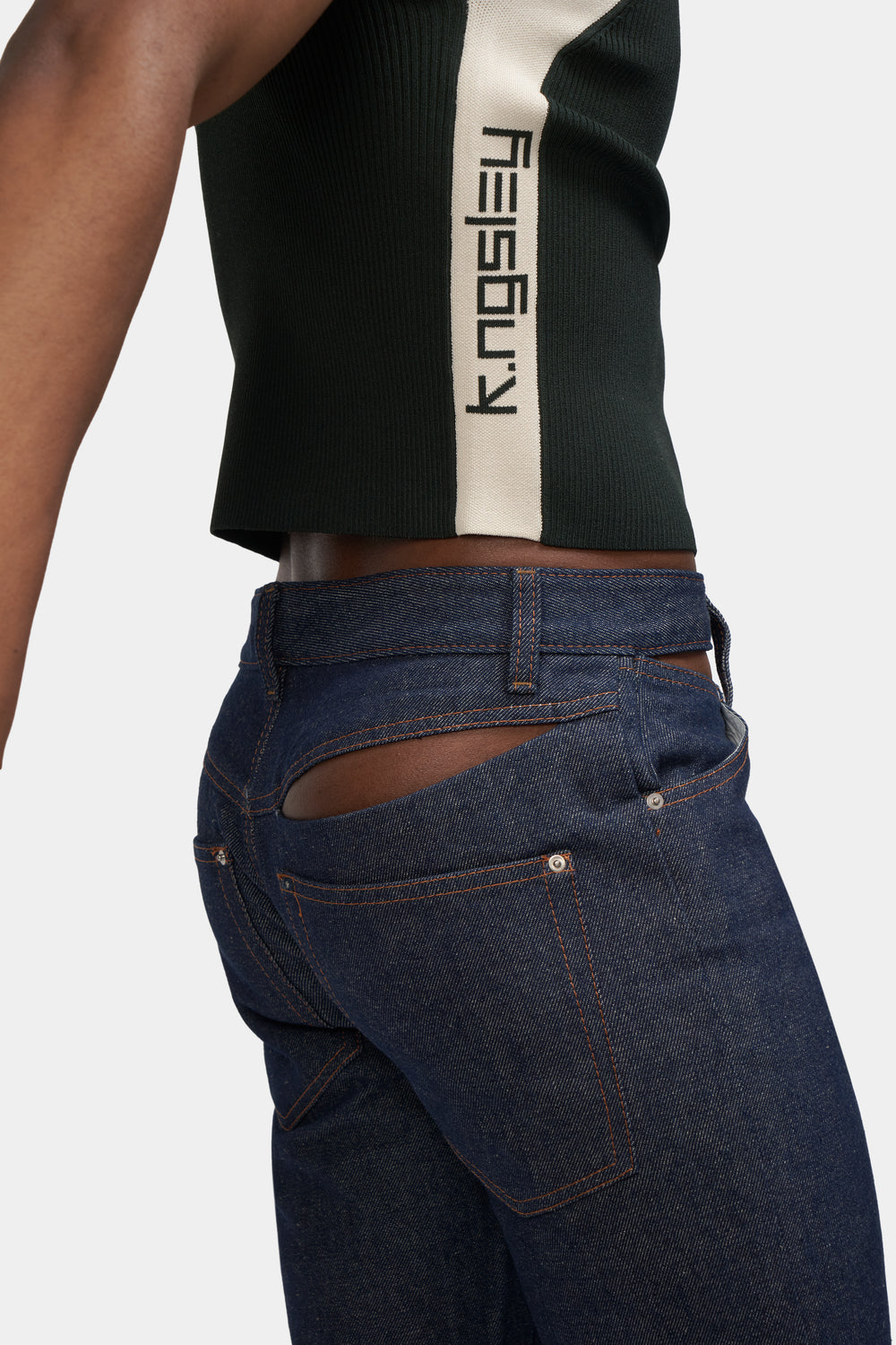 Dark Olive/White "Banded" Knit Tank