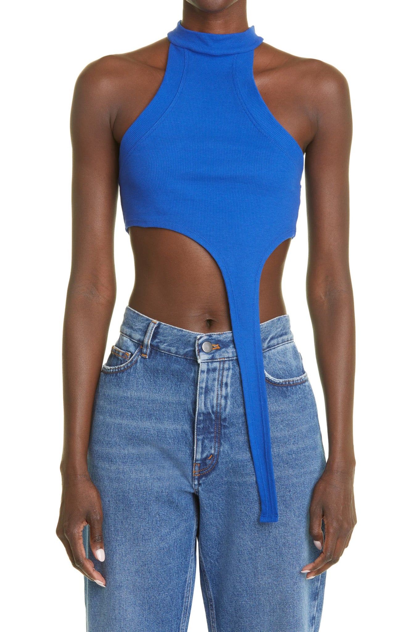 Bright Blue "Race Her" Ribbed Halter Tank