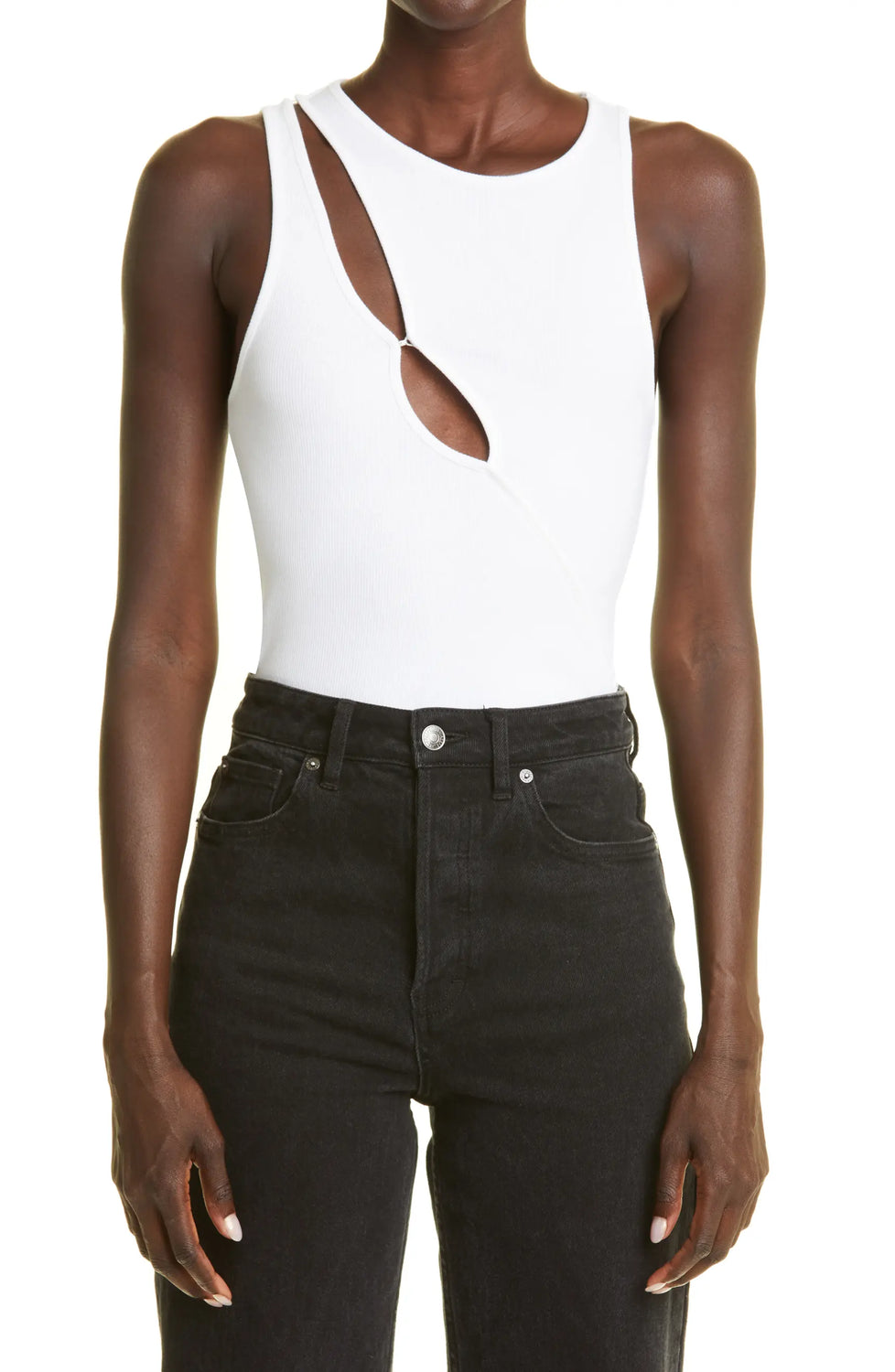 White "R3" Ribbed Tank