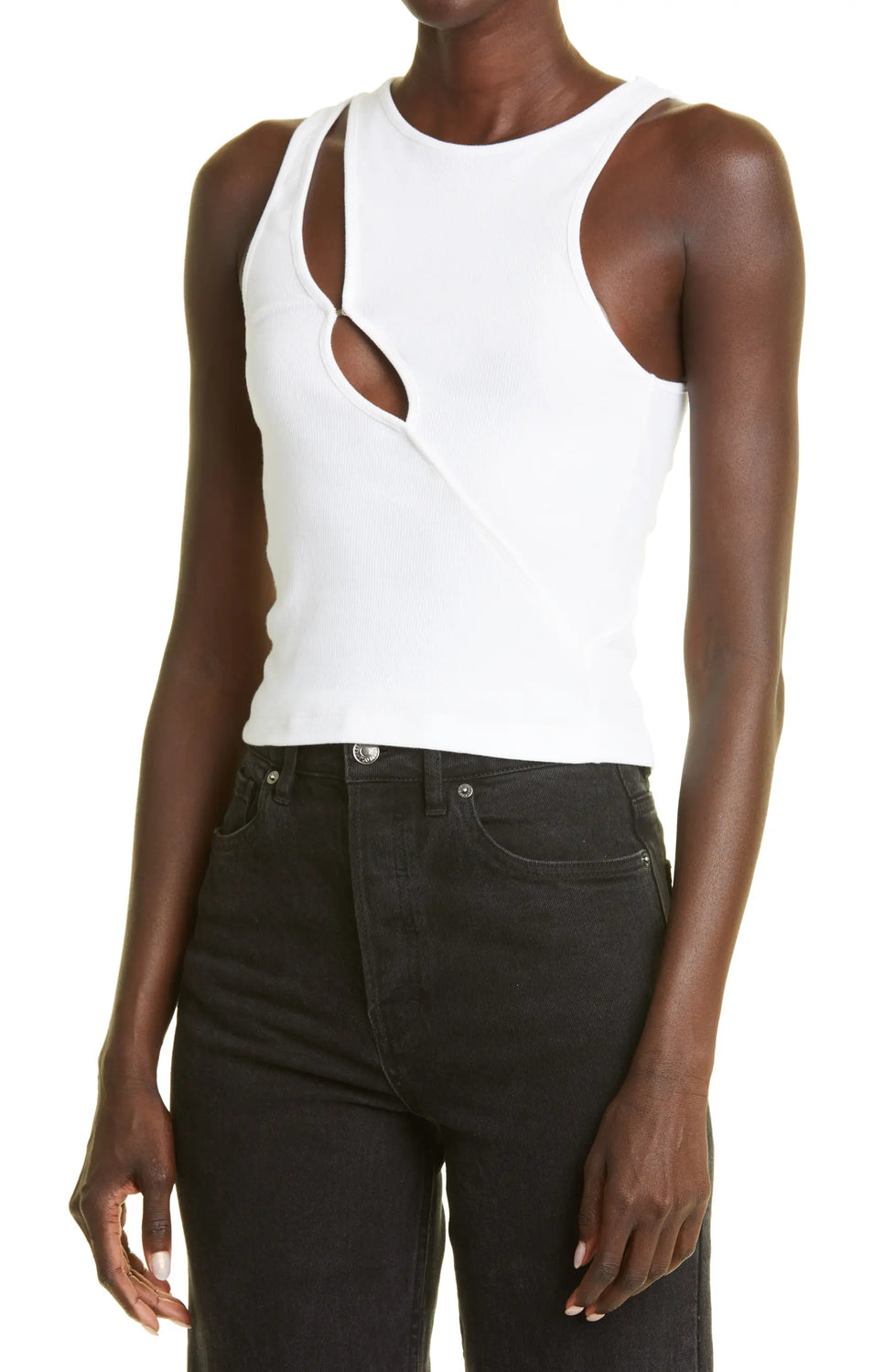 White "R3" Ribbed Tank
