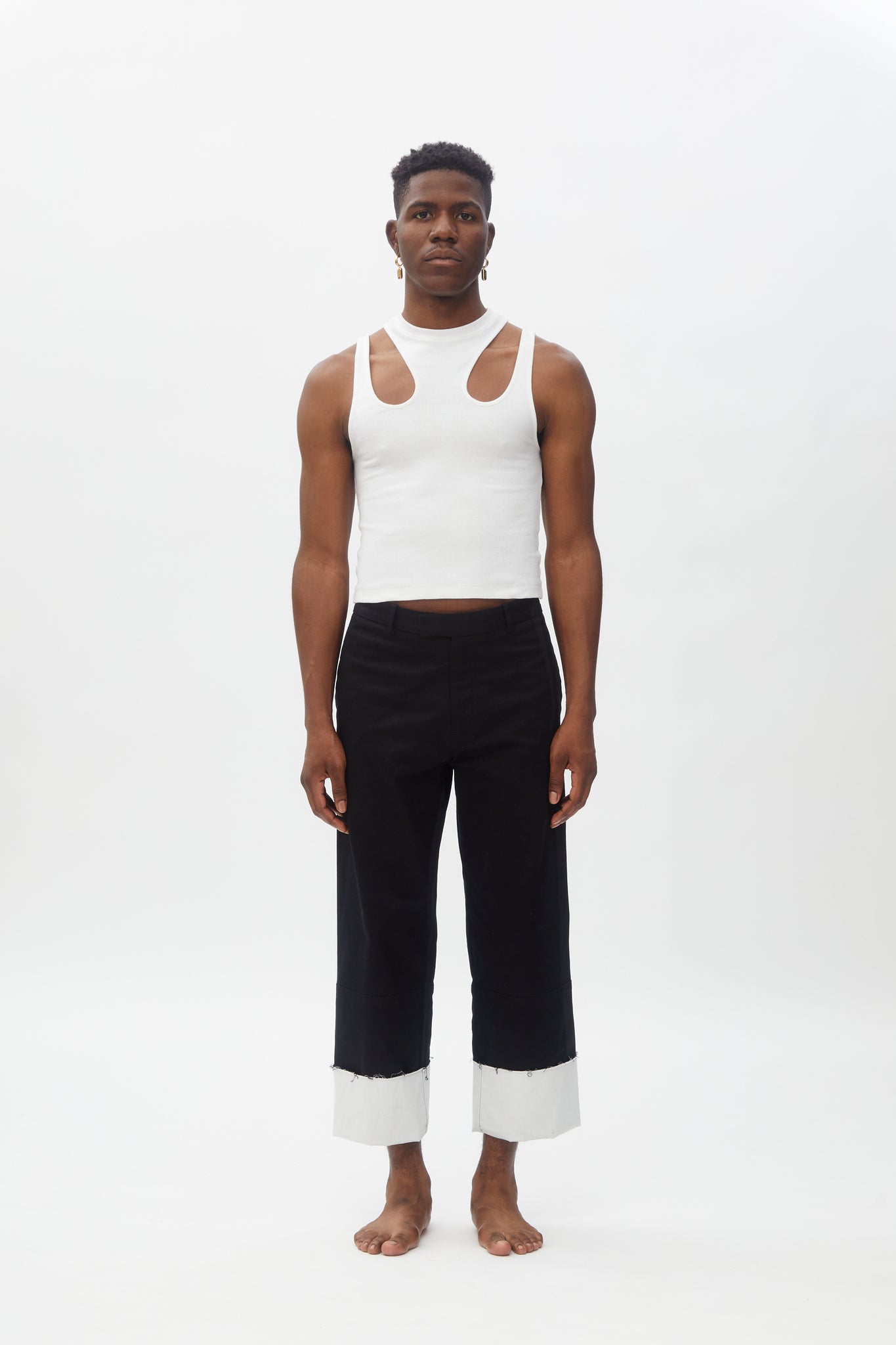 White "R2" Ribbed Cropped Tank